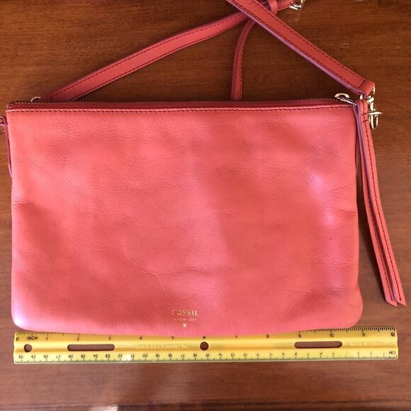 Fossil Melon Color Crossbody Shoulder Trap Leather Bag - Picture 9 of 12